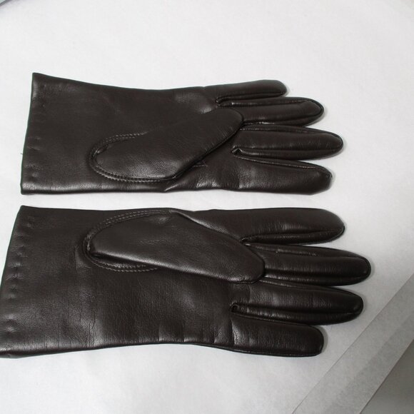 Vintage Ladies Chocolate Brown Vinyl Winter Driving Gloves Small - Picture 5 of 5